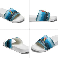 German Shepherd Christmas Slide Sandals with Walking in a Wonderland Quote and Santa Forest - Wonder Print Shop