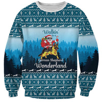 German Shepherd Christmas Sweatshirt with Walking in a Wonderland Quote and Santa Forest - Wonder Print Shop