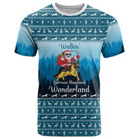 German Shepherd Christmas T Shirt with Walking in a Wonderland Quote and Santa Forest - Wonder Print Shop