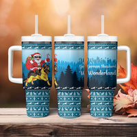 German Shepherd Christmas Tumbler With Handle with Walking in a Wonderland Quote and Santa Forest - Wonder Print Shop