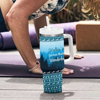 German Shepherd Christmas Tumbler With Handle with Walking in a Wonderland Quote and Santa Forest - Wonder Print Shop