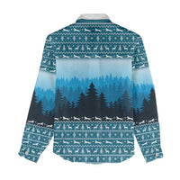 German Shepherd Christmas Women Casual Shirt with Walking in a Wonderland Quote and Santa Forest - Wonder Print Shop