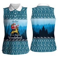 German Shepherd Christmas Women Sleeveless Polo Shirt with Walking in a Wonderland Quote and Santa Forest - Wonder Print Shop