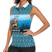 German Shepherd Christmas Women Sleeveless Polo Shirt with Walking in a Wonderland Quote and Santa Forest - Wonder Print Shop