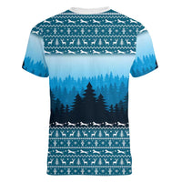 German Shepherd Christmas Women V-Neck T-Shirt with Walking in a Wonderland Quote and Santa Forest - Wonder Print Shop