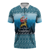 German Shepherd Christmas Zipper Polo Shirt with Walking in a Wonderland Quote and Santa Forest - Wonder Print Shop