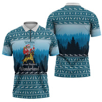 German Shepherd Christmas Zipper Polo Shirt with Walking in a Wonderland Quote and Santa Forest - Wonder Print Shop