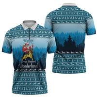 German Shepherd Christmas Zipper Polo Shirt with Walking in a Wonderland Quote and Santa Forest - Wonder Print Shop