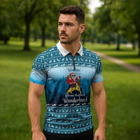 German Shepherd Christmas Zipper Polo Shirt with Walking in a Wonderland Quote and Santa Forest - Wonder Print Shop