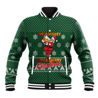 Funny Whiskey Christmas Baseball Jacket with Santa Holding Mug and We Whiskey You a Merry Christmas Quote - Wonder Print Shop