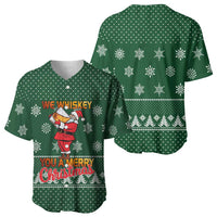 Funny Whiskey Christmas Baseball Jersey with Santa Holding Mug and We Whiskey You a Merry Christmas Quote - Wonder Print Shop