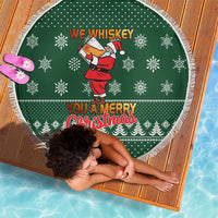 Funny Whiskey Christmas Beach Blanket with Santa Holding Mug and We Whiskey You a Merry Christmas Quote - Wonder Print Shop