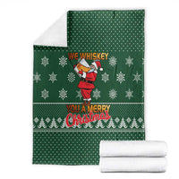 Funny Whiskey Christmas Blanket with Santa Holding Mug and We Whiskey You a Merry Christmas Quote - Wonder Print Shop