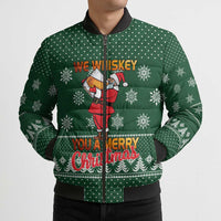 Funny Whiskey Christmas Bomber Puffer Jacket with Santa Holding Mug and We Whiskey You a Merry Christmas Quote - Wonder Print Shop