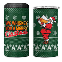 Funny Whiskey Christmas 4 in 1 Can Cooler Tumbler with Santa Holding Mug and We Whiskey You a Merry Christmas Quote - Wonder Print Shop