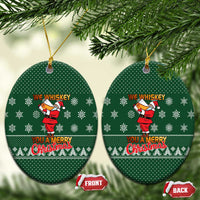 Funny Whiskey Christmas Ceramic Ornament with Santa Holding Mug and We Whiskey You a Merry Christmas Quote - Wonder Print Shop