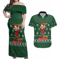 Funny Whiskey Christmas Couples Matching Off Shoulder Maxi Dress and Hawaiian Shirt with Santa Holding Mug and We Whiskey You a Merry Christmas Quote - Wonder Print Shop