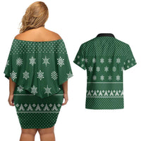 Funny Whiskey Christmas Couples Matching Off Shoulder Short Dress and Hawaiian Shirt with Santa Holding Mug and We Whiskey You a Merry Christmas Quote - Wonder Print Shop
