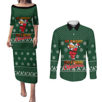 Funny Whiskey Christmas Couples Matching Puletasi and Long Sleeve Button Shirt with Santa Holding Mug and We Whiskey You a Merry Christmas Quote - Wonder Print Shop