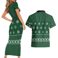 Funny Whiskey Christmas Couples Matching Short Sleeve Bodycon Dress and Hawaiian Shirt with Santa Holding Mug and We Whiskey You a Merry Christmas Quote - Wonder Print Shop