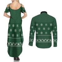 Funny Whiskey Christmas Couples Matching Summer Maxi Dress and Long Sleeve Button Shirt with Santa Holding Mug and We Whiskey You a Merry Christmas Quote - Wonder Print Shop