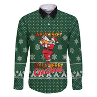 Funny Whiskey Christmas Family Matching Long Sleeve Bodycon Dress and Hawaiian Shirt with Santa Holding Mug and We Whiskey You a Merry Christmas Quote - Wonder Print Shop