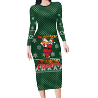 Funny Whiskey Christmas Family Matching Long Sleeve Bodycon Dress and Hawaiian Shirt with Santa Holding Mug and We Whiskey You a Merry Christmas Quote - Wonder Print Shop