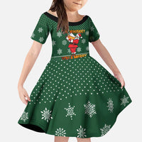 Funny Whiskey Christmas Family Matching Off The Shoulder Long Sleeve Dress and Hawaiian Shirt with Santa Holding Mug and We Whiskey You a Merry Christmas Quote - Wonder Print Shop