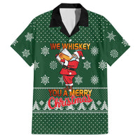 Funny Whiskey Christmas Family Matching Off The Shoulder Long Sleeve Dress and Hawaiian Shirt with Santa Holding Mug and We Whiskey You a Merry Christmas Quote - Wonder Print Shop