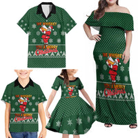 Funny Whiskey Christmas Family Matching Off Shoulder Maxi Dress and Hawaiian Shirt with Santa Holding Mug and We Whiskey You a Merry Christmas Quote - Wonder Print Shop