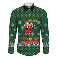 Funny Whiskey Christmas Family Matching Off Shoulder Short Dress and Hawaiian Shirt with Santa Holding Mug and We Whiskey You a Merry Christmas Quote - Wonder Print Shop