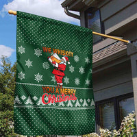 Funny Whiskey Christmas Garden Flag with Santa Holding Mug and We Whiskey You a Merry Christmas Quote - Wonder Print Shop