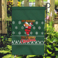 Funny Whiskey Christmas Garden Flag with Santa Holding Mug and We Whiskey You a Merry Christmas Quote - Wonder Print Shop
