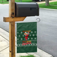 Funny Whiskey Christmas Garden Flag with Santa Holding Mug and We Whiskey You a Merry Christmas Quote - Wonder Print Shop