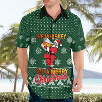 Funny Whiskey Christmas Hawaiian Shirt with Santa Holding Mug and We Whiskey You a Merry Christmas Quote - Wonder Print Shop