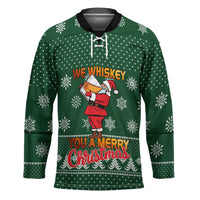 Funny Whiskey Christmas Hockey Jersey with Santa Holding Mug and We Whiskey You a Merry Christmas Quote - Wonder Print Shop