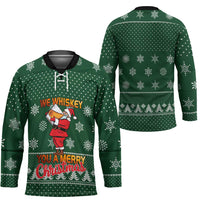 Funny Whiskey Christmas Hockey Jersey with Santa Holding Mug and We Whiskey You a Merry Christmas Quote - Wonder Print Shop