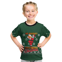 Funny Whiskey Christmas Kid T Shirt with Santa Holding Mug and We Whiskey You a Merry Christmas Quote - Wonder Print Shop