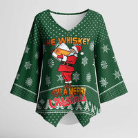 Funny Whiskey Christmas Kimono Sleeve Blouse with Santa Holding Mug and We Whiskey You a Merry Christmas Quote - Wonder Print Shop