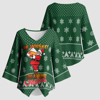 Funny Whiskey Christmas Kimono Sleeve Blouse with Santa Holding Mug and We Whiskey You a Merry Christmas Quote - Wonder Print Shop