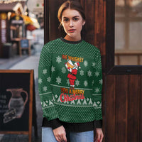 Funny Whiskey Christmas Ugly Christmas Sweater with Santa Holding Mug and We Whiskey You a Merry Christmas Quote - Wonder Print Shop