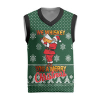 Funny Whiskey Christmas Knitted V-Neck Vest with Santa Holding Mug and We Whiskey You a Merry Christmas Quote - Wonder Print Shop
