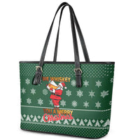 Funny Whiskey Christmas Leather Tote Bag with Santa Holding Mug and We Whiskey You a Merry Christmas Quote - Wonder Print Shop