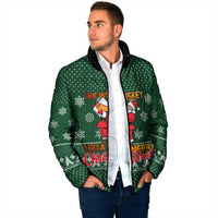 Funny Whiskey Christmas Padded Jacket with Santa Holding Mug and We Whiskey You a Merry Christmas Quote - Wonder Print Shop