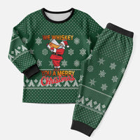 Funny Whiskey Christmas Pajama Set with Santa Holding Mug and We Whiskey You a Merry Christmas Quote - Wonder Print Shop