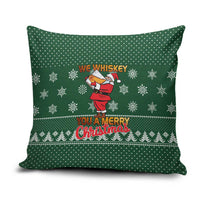 Funny Whiskey Christmas Pillow Cover with Santa Holding Mug and We Whiskey You a Merry Christmas Quote - Wonder Print Shop