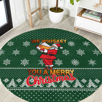 Funny Whiskey Christmas Round Carpet with Santa Holding Mug and We Whiskey You a Merry Christmas Quote - Wonder Print Shop