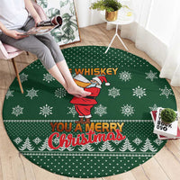 Funny Whiskey Christmas Round Carpet with Santa Holding Mug and We Whiskey You a Merry Christmas Quote - Wonder Print Shop