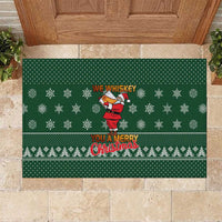 Funny Whiskey Christmas Rubber Doormat with Santa Holding Mug and We Whiskey You a Merry Christmas Quote - Wonder Print Shop