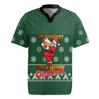 Funny Whiskey Christmas Rugby Jersey with Santa Holding Mug and We Whiskey You a Merry Christmas Quote - Wonder Print Shop